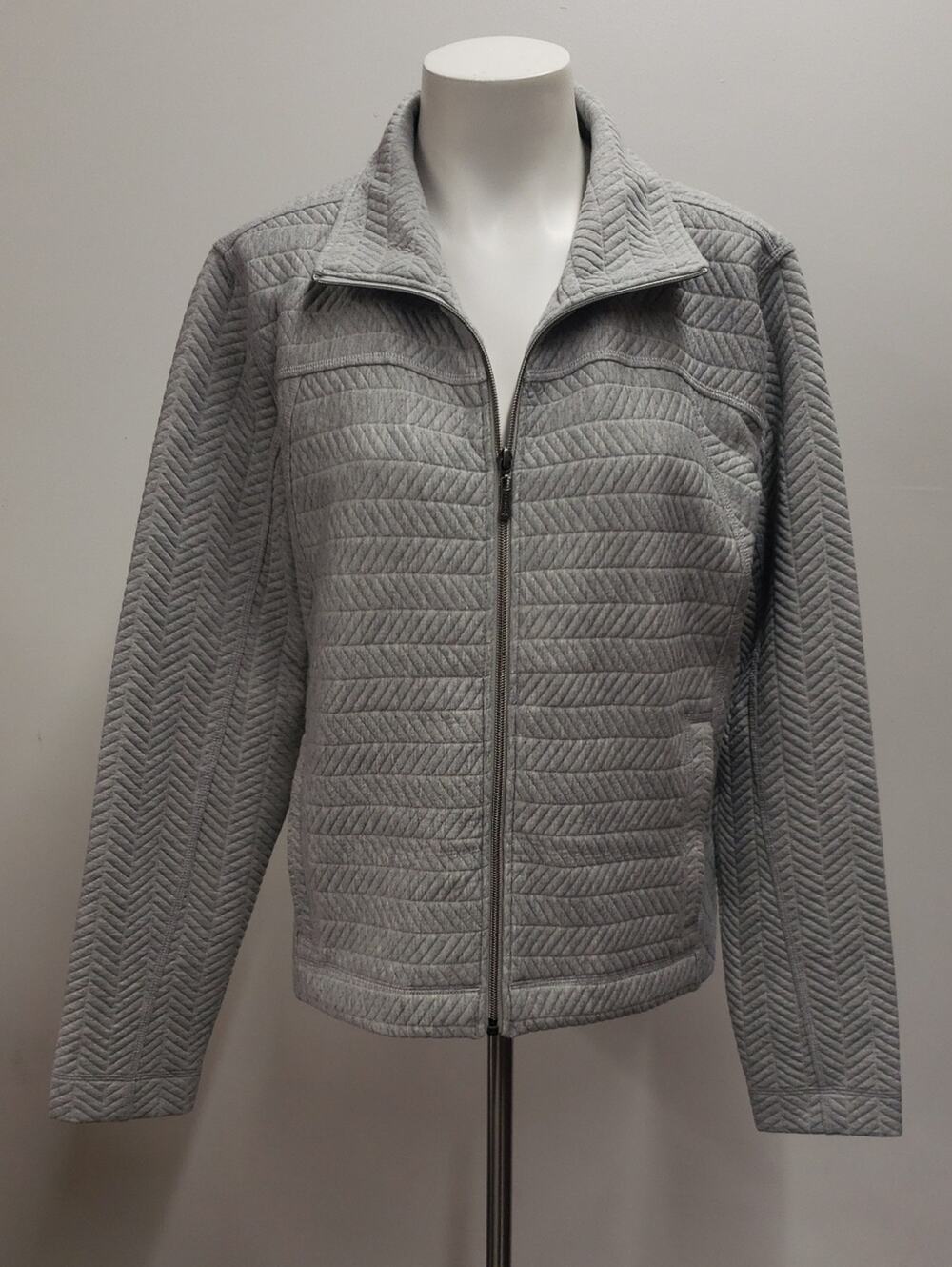 Prana Quilted Light Gray Zip-Up Jacket Women's XL